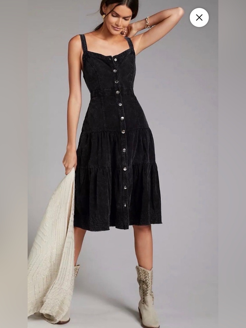Anthropologie Pilcro Corduroy Tiered Midi Dress in Black Size 12